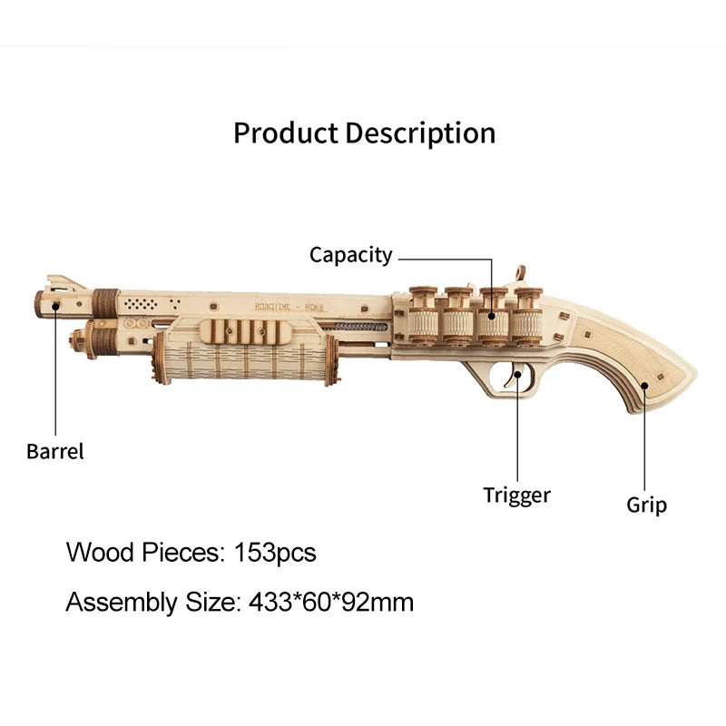 DIY Revolver and shogun 3D Wooden Gun Puzzle- Rubber Band Blaster