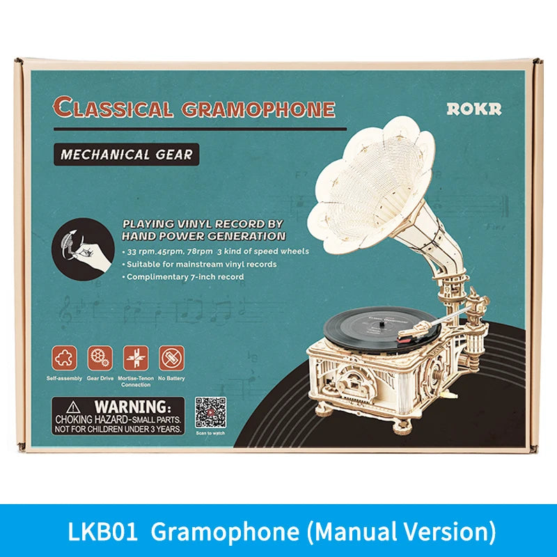 Classic Gramophone – 3D Wooden Puzzle Music Player (LKB01 / LKB01D)