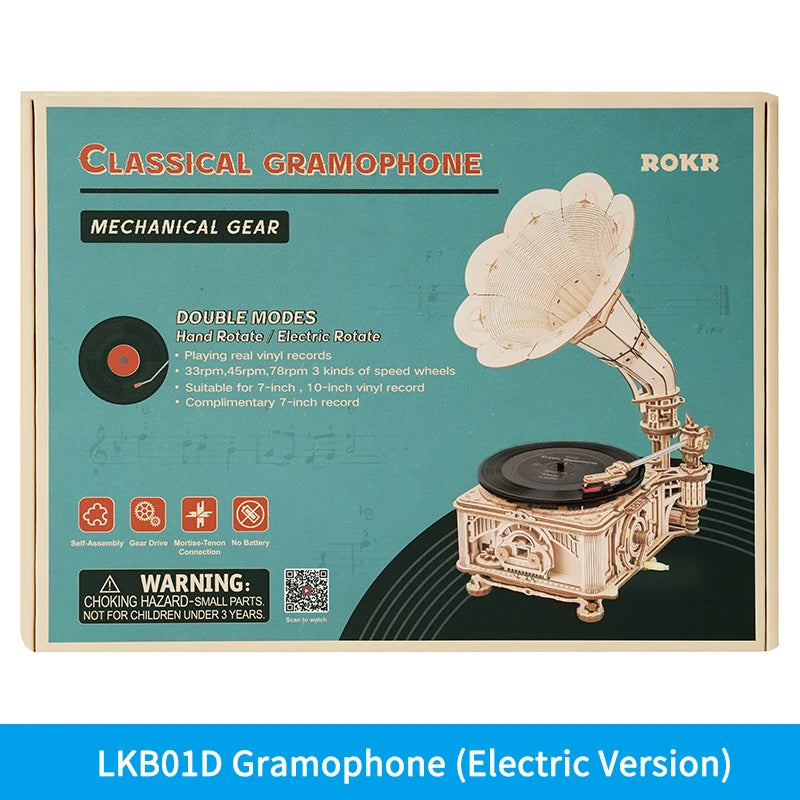 Classic Gramophone – 3D Wooden Puzzle Music Player (LKB01 / LKB01D)