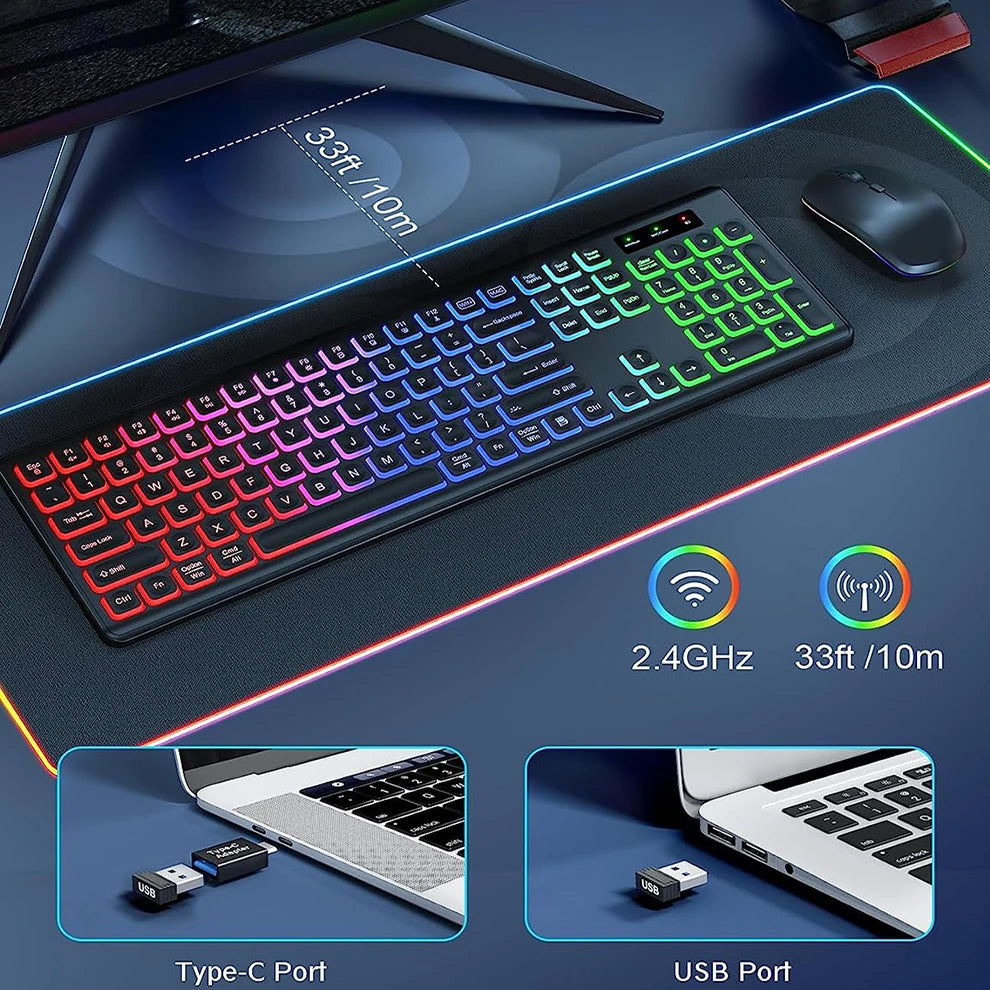 JOMAA Wireless RGB Keyboard & Mouse Combo – Rechargeable, Ergonomic, Multi-Platform