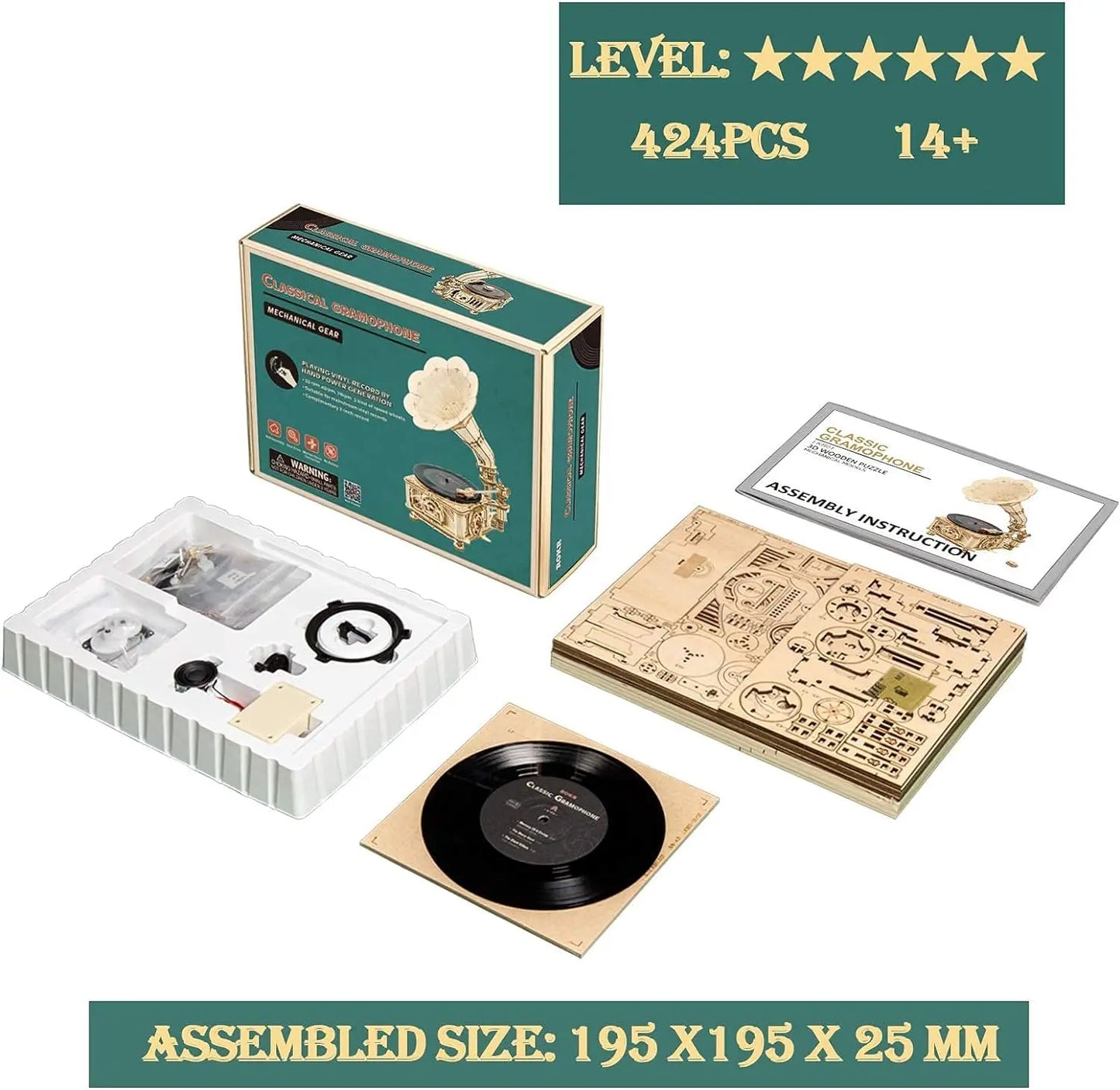 Classic Gramophone – 3D Wooden Puzzle Music Player (LKB01 / LKB01D)