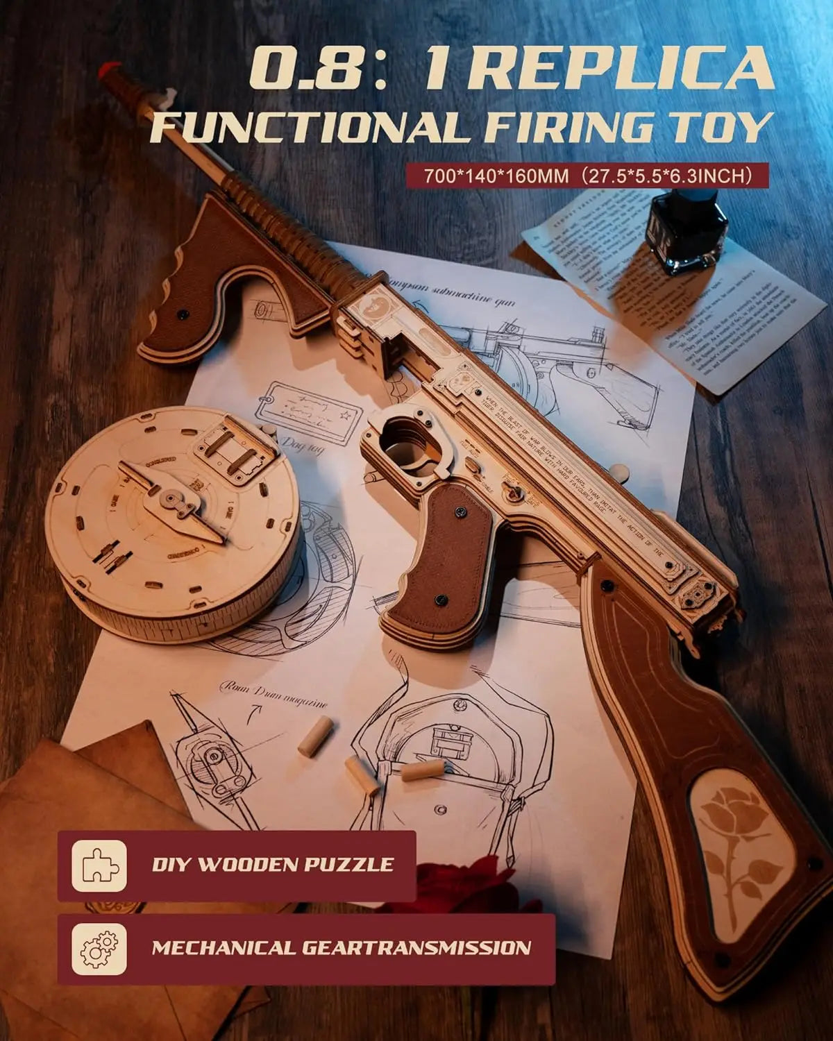 DIY Thompson Submachine Gun-3D Wooden puzzle