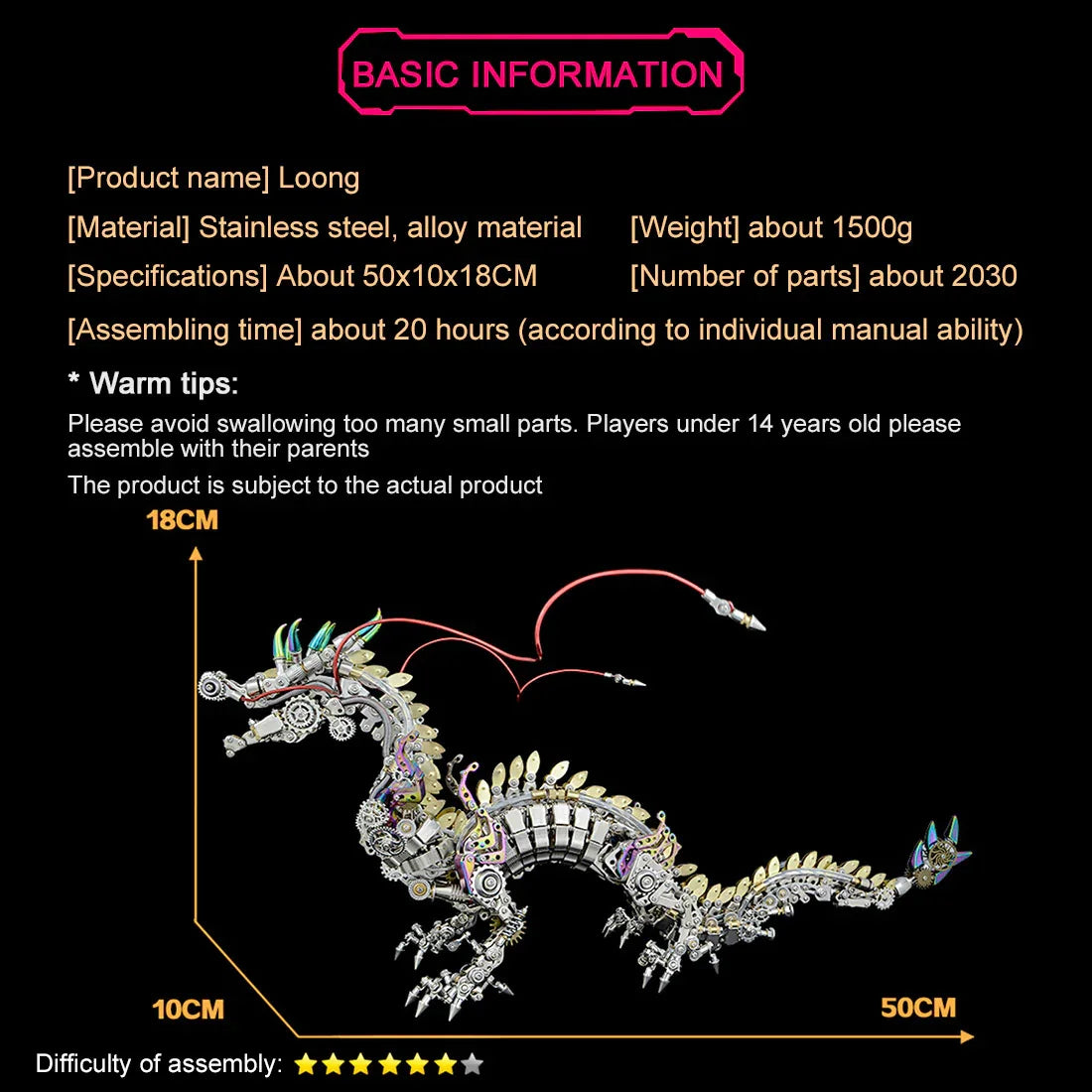 DIY Dragon 3D Metal Puzzle – 2030+ Pcs, 50cm Steampunk Build
Mechanical Majesty Meets Mythical Might