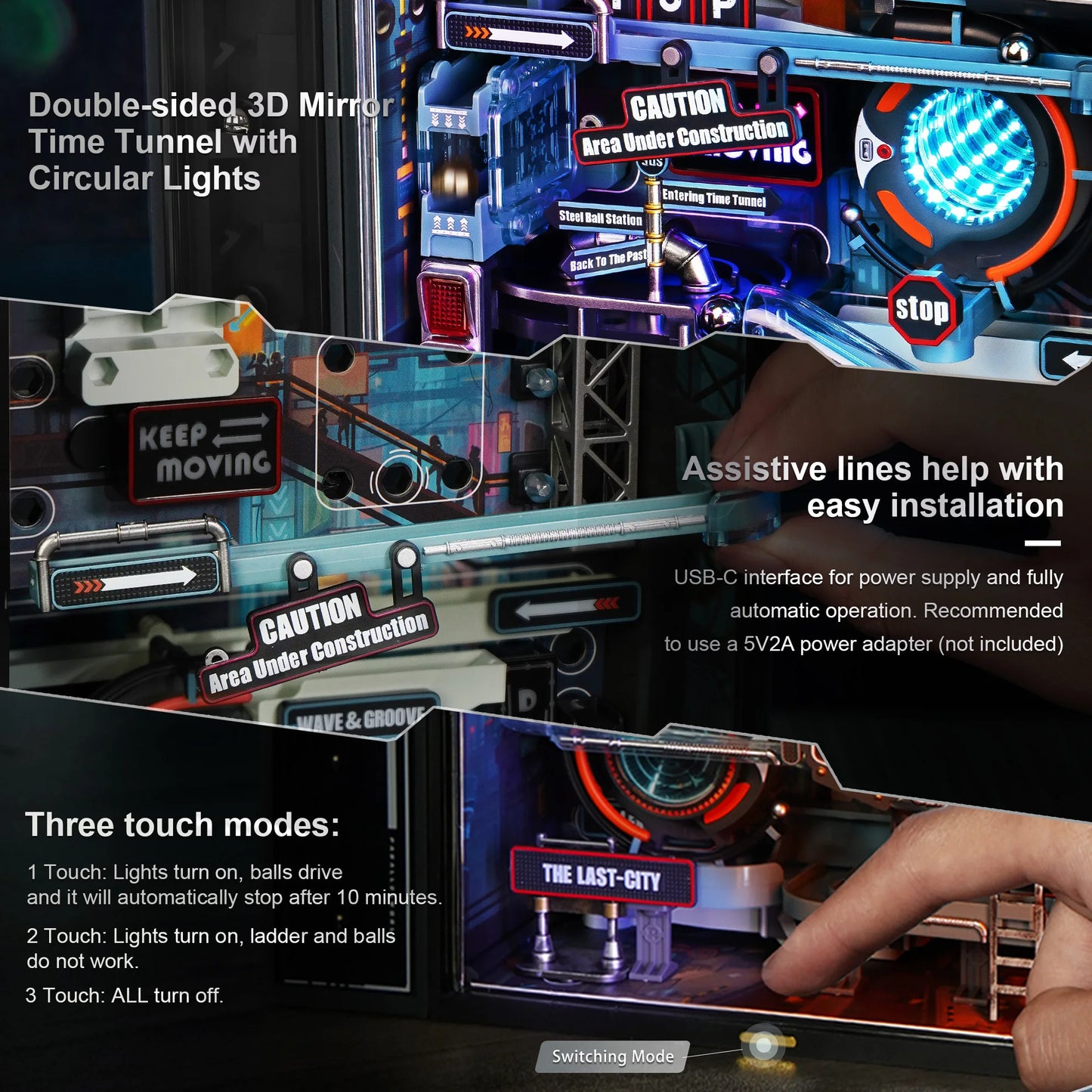 DIY Robotime ROKR The Last City – Futuristic Cyberpunk Marble Run | 3D Puzzle Model Kit & Gaming Decor