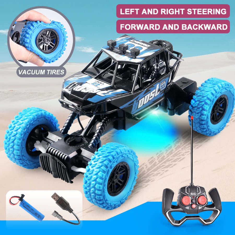 RC Off-Road Car with Flashing Lights – Remote Control Toy with Rubber Tires
