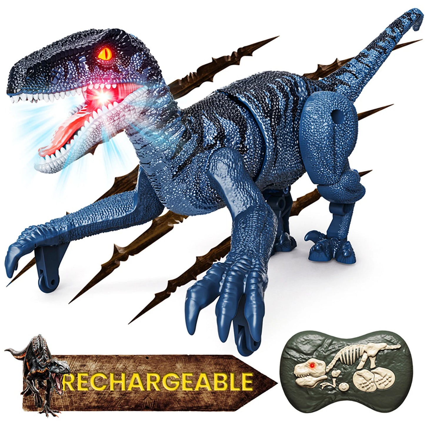 RC Velociraptor Dinosaur – Realistic Walking & Roaring Remote Control Toy (2.4GHz, Auto Mode)