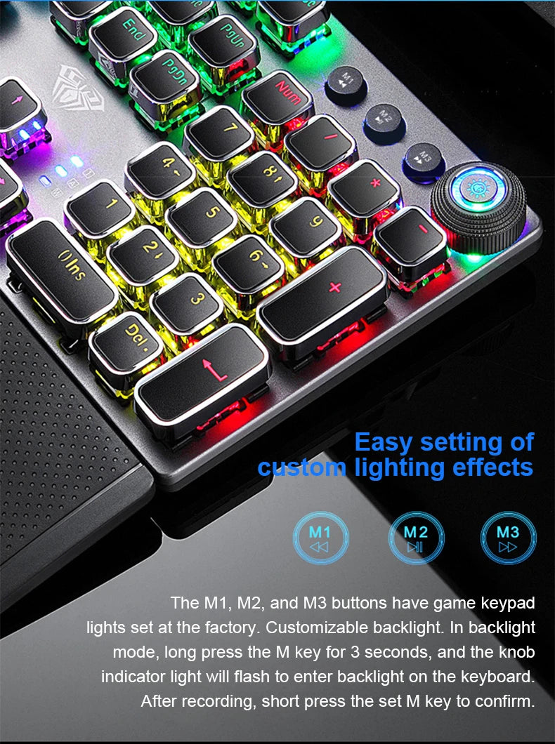 AULA F2088 Mechanical Gaming Keyboard – 104 Keys with Multi-Function Knob