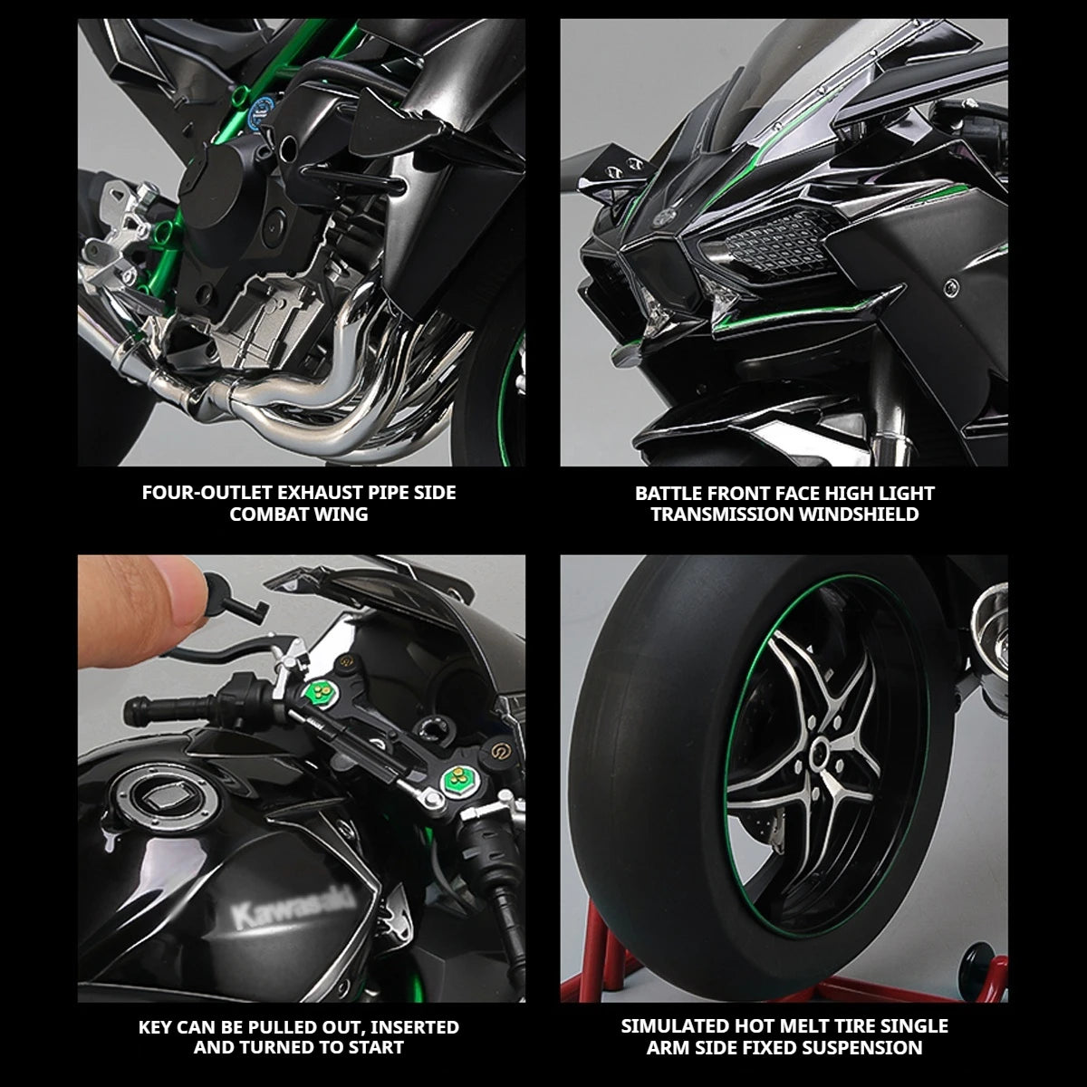 1:6 Kawasaki H2R Diecast Motorcycle Model – Dynamic Alloy Bike with Sound, Light & Spray Effects