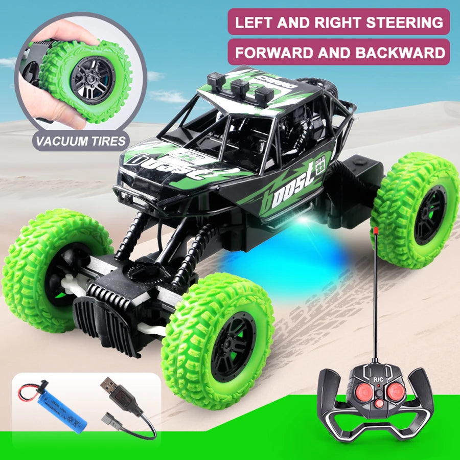 RC Off-Road Car with Flashing Lights – Remote Control Toy with Rubber Tires