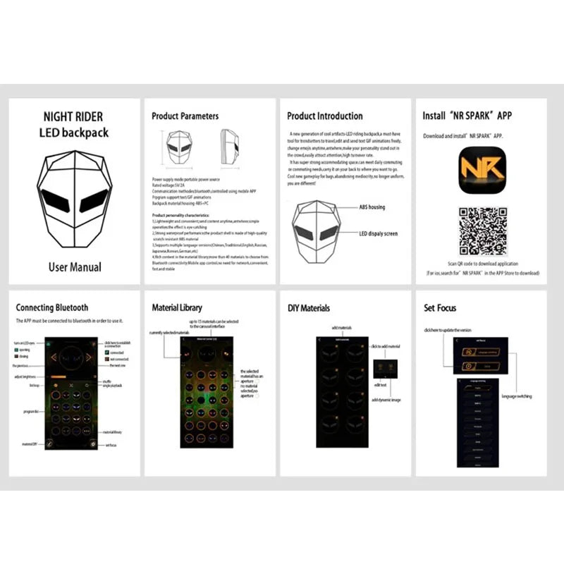 LED Knight Backpack-Hard Shell Motorcycle Bag with Luminous Eyes & Bluetooth App Control