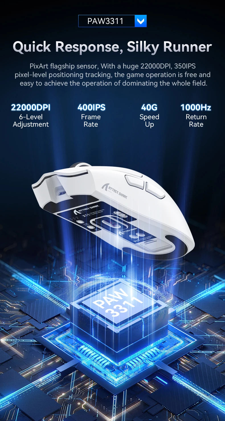 Attack Shark X11 Tri-Mode Gaming Mouse – RGB + Magnetic Charging Dock