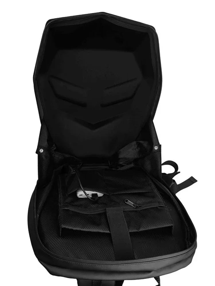 LED Knight Backpack-Hard Shell Motorcycle Bag with Luminous Eyes & Bluetooth App Control