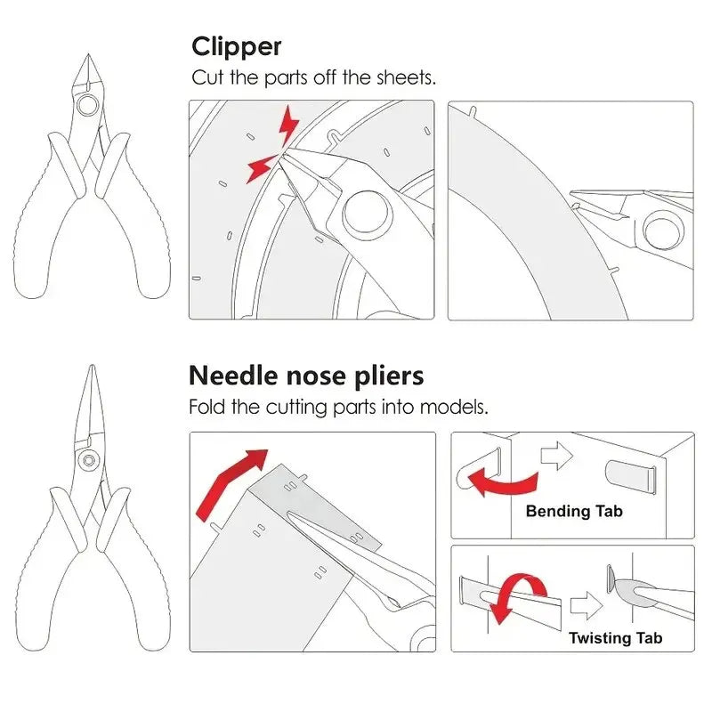 2-Piece Assembly Tool Set – Clipper & Needle Nose Pliers for 3D Metal Model Kits