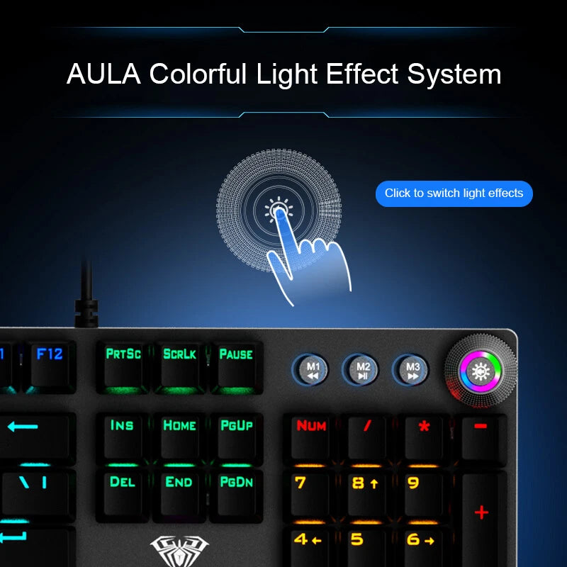 AULA F2088 Mechanical Gaming Keyboard – 104 Keys with Multi-Function Knob
