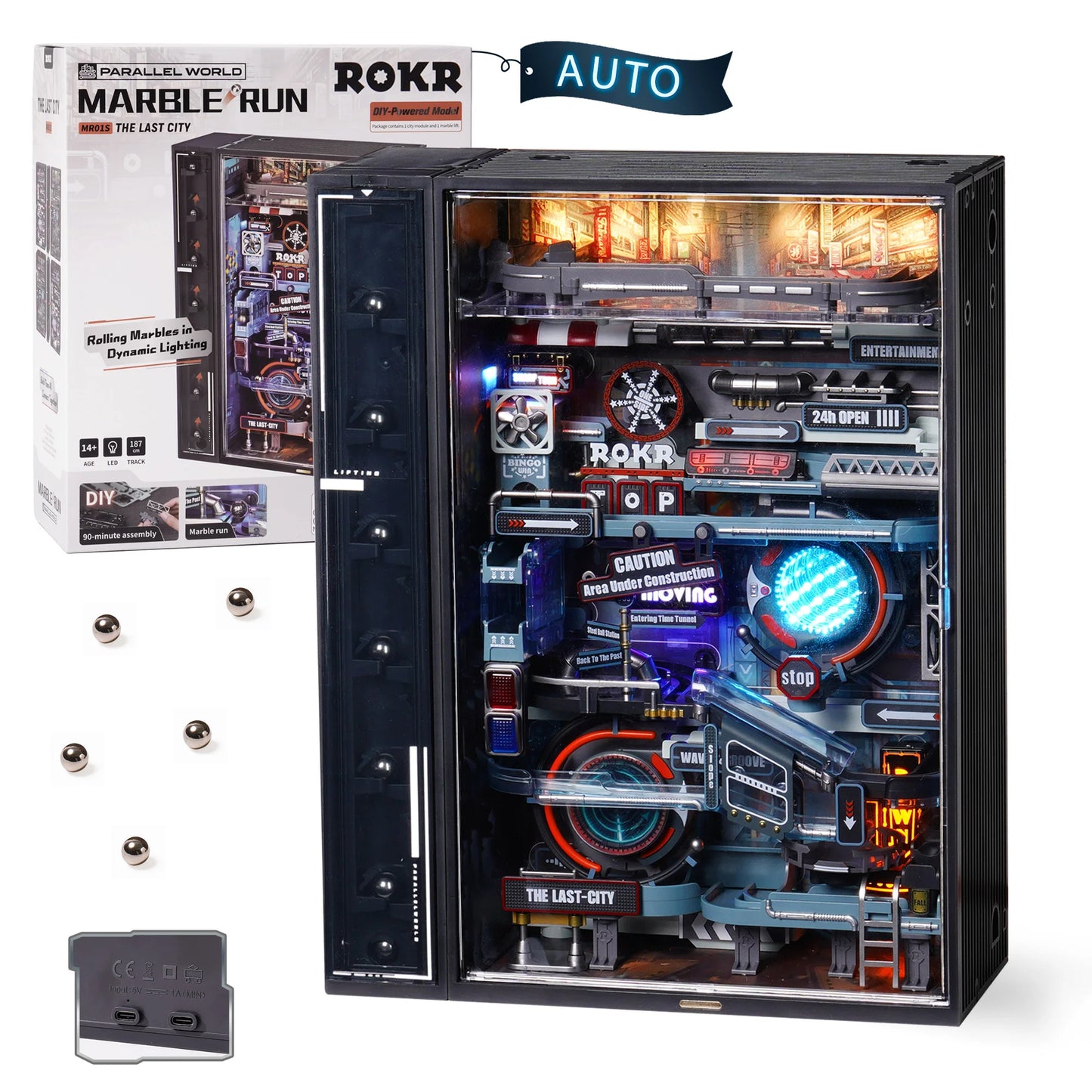 DIY Robotime ROKR The Last City – Futuristic Cyberpunk Marble Run | 3D Puzzle Model Kit & Gaming Decor