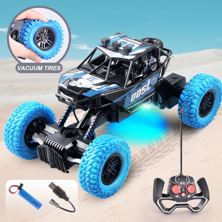 RC Off-Road Car with Flashing Lights – Remote Control Toy with Rubber Tires