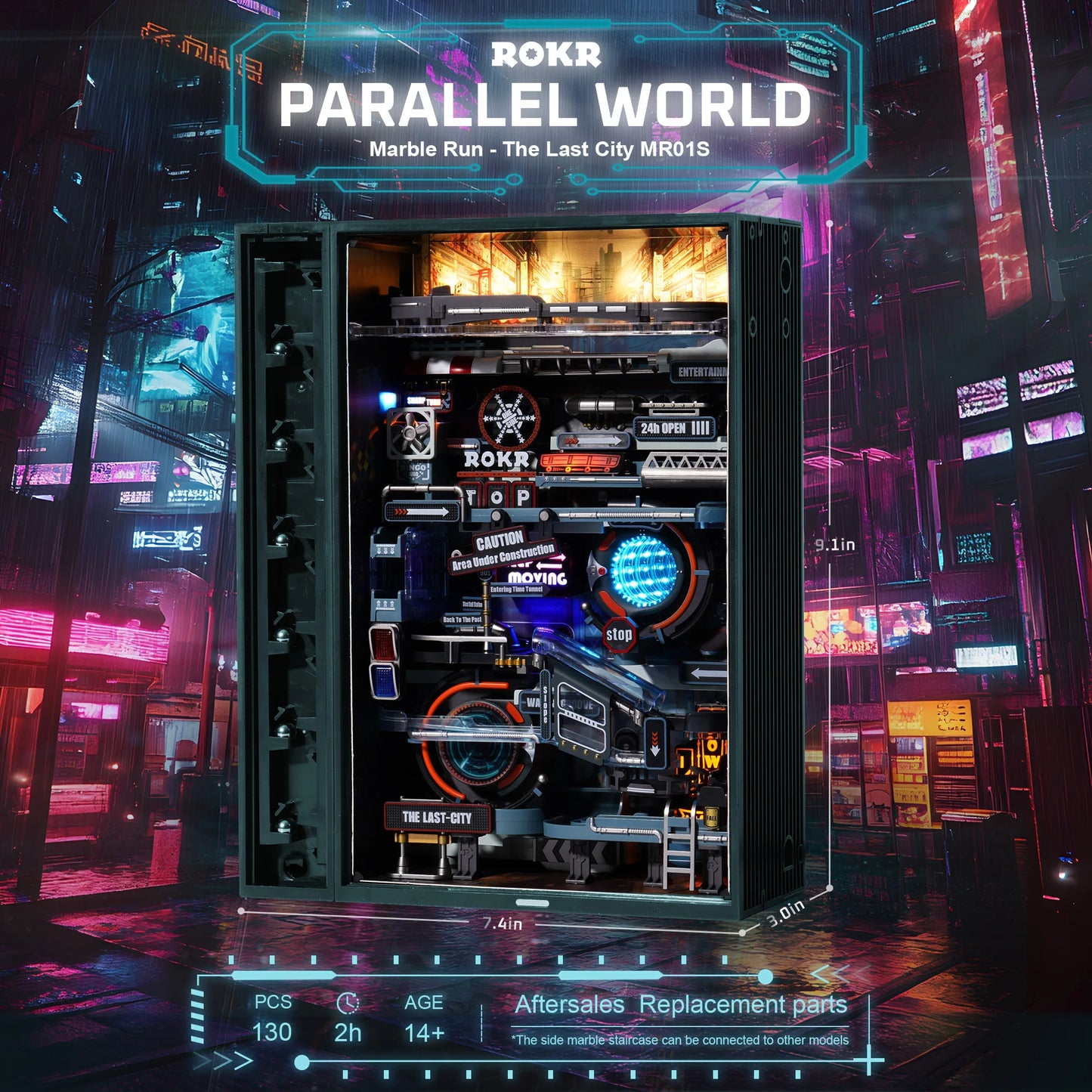 DIY Robotime ROKR The Last City – Futuristic Cyberpunk Marble Run | 3D Puzzle Model Kit & Gaming Decor