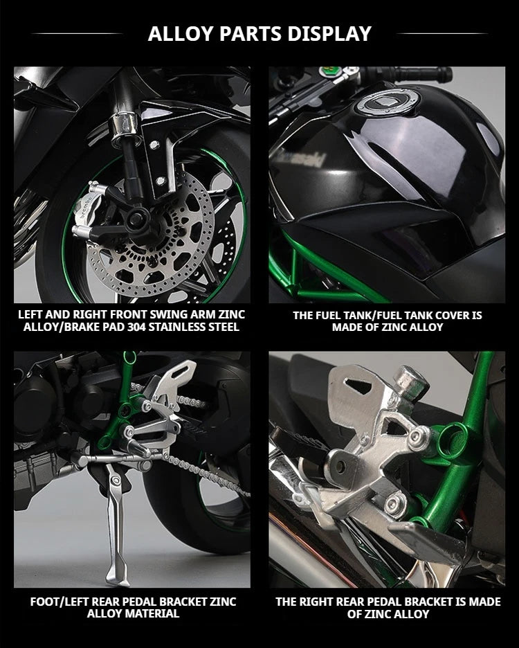 1:6 Kawasaki H2R Diecast Motorcycle Model – Dynamic Alloy Bike with Sound, Light & Spray Effects