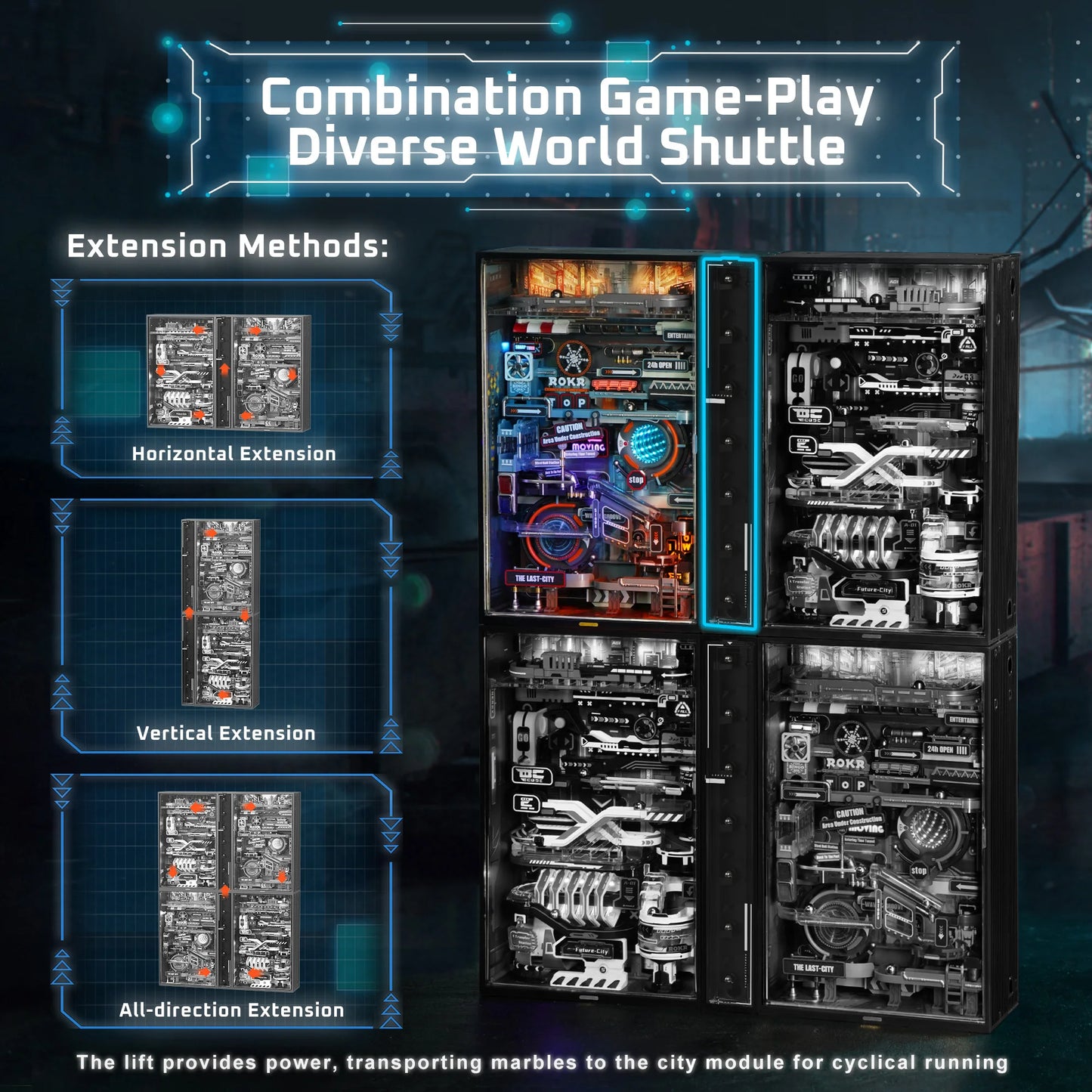 DIY Robotime ROKR The Last City – Futuristic Cyberpunk Marble Run | 3D Puzzle Model Kit & Gaming Decor