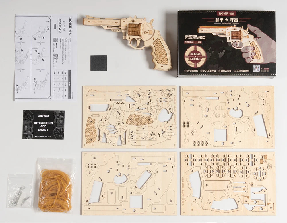 DIY Revolver and shogun 3D Wooden Gun Puzzle- Rubber Band Blaster