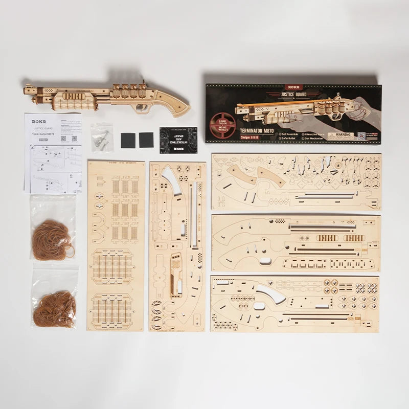 DIY Revolver and shogun 3D Wooden Gun Puzzle- Rubber Band Blaster