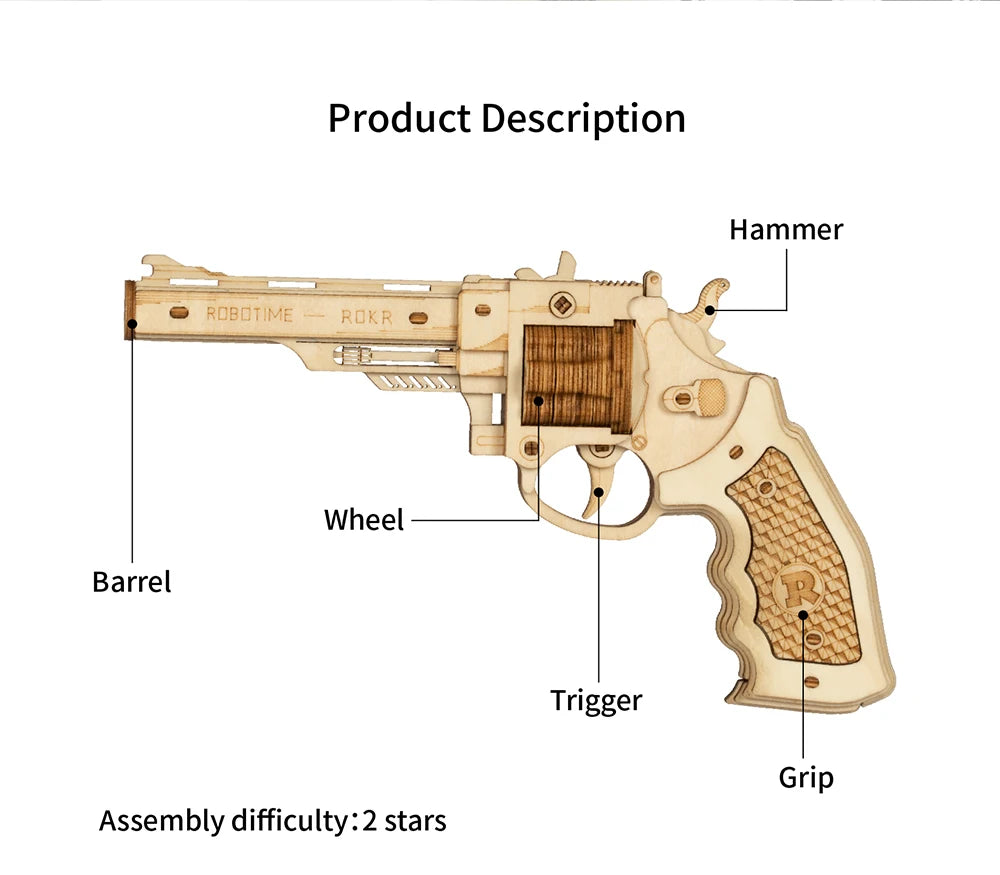DIY Revolver and shogun 3D Wooden Gun Puzzle- Rubber Band Blaster