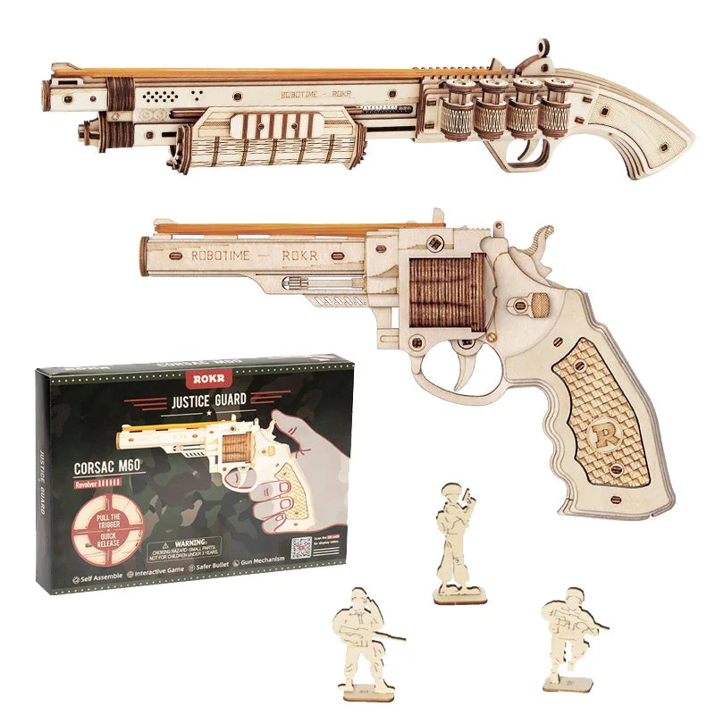 DIY Revolver and shogun 3D Wooden Gun Puzzle- Rubber Band Blaster