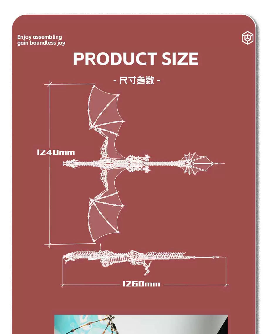 Metal Dragon Puzzle – 3000+ Pcs, 124cm Wing-to-Wing- Expert-Level DIY