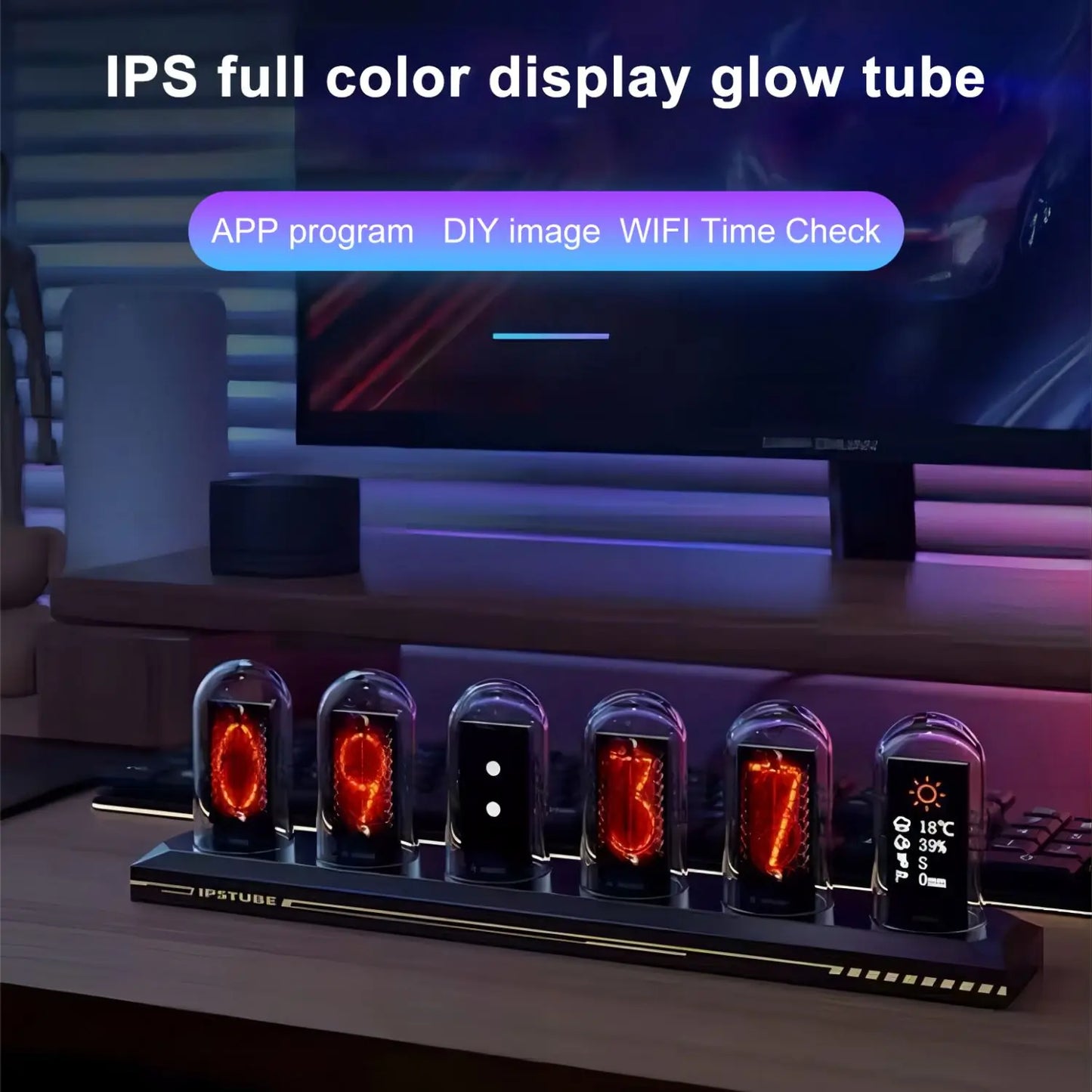 RGB IPS Nixie Tube Clock – LED Glow Display with HD Screen & Wi-Fi Sync