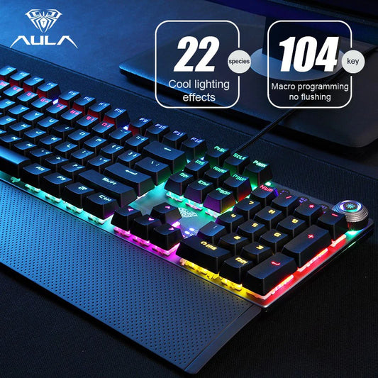 AULA F2088 Mechanical Gaming Keyboard – 104 Keys with Multi-Function Knob