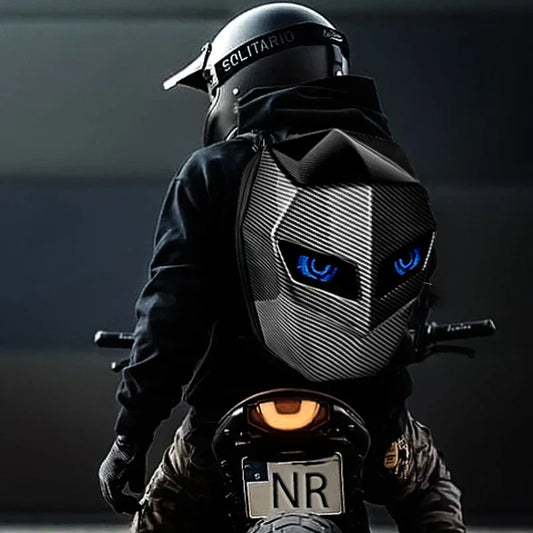 LED Knight Backpack-Hard Shell Motorcycle Bag with Luminous Eyes & Bluetooth App Control