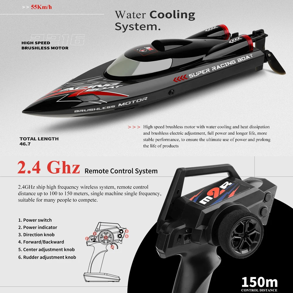 High-Speed Brushless RC Speedboat – 55KM/H