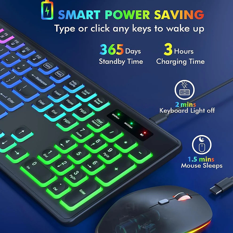 JOMAA Wireless RGB Keyboard & Mouse Combo – Rechargeable, Ergonomic, Multi-Platform