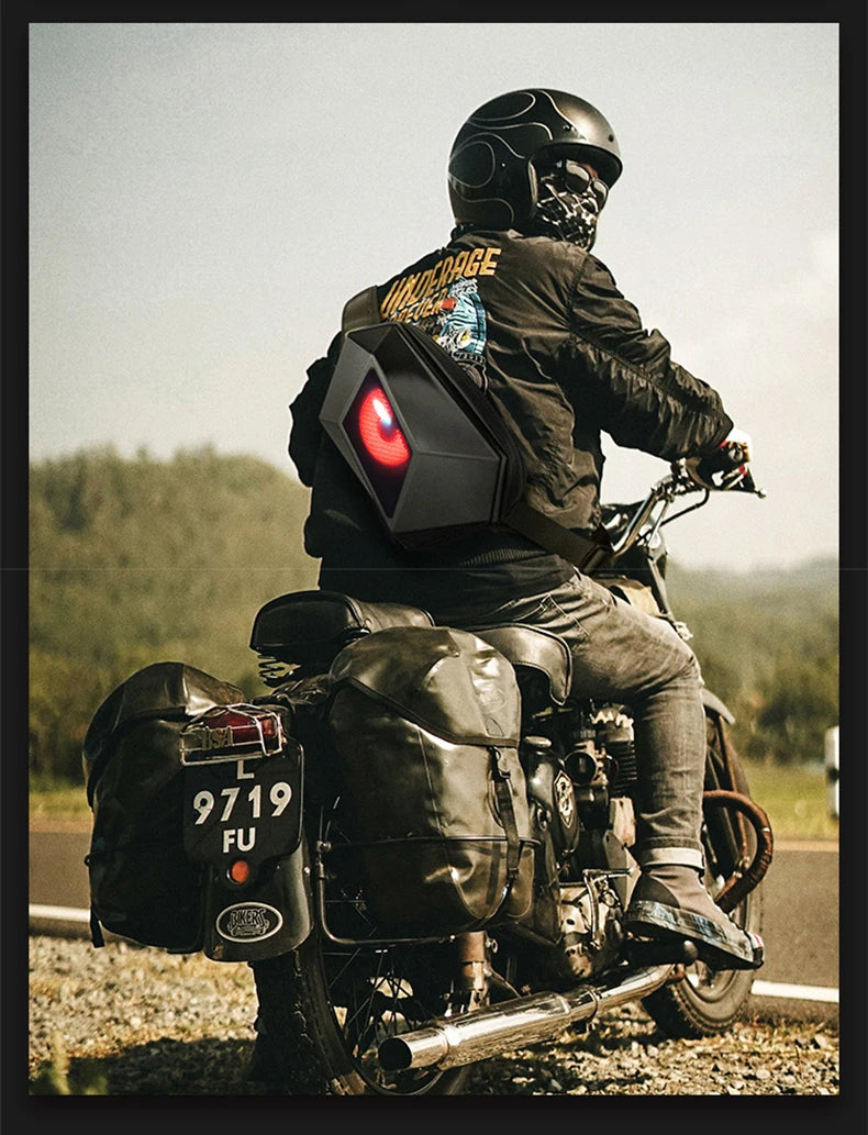 ShadowCore LED Knight Backpack – APP-Controlled Luminous Eye Display, Hard Shell, Waterproof.