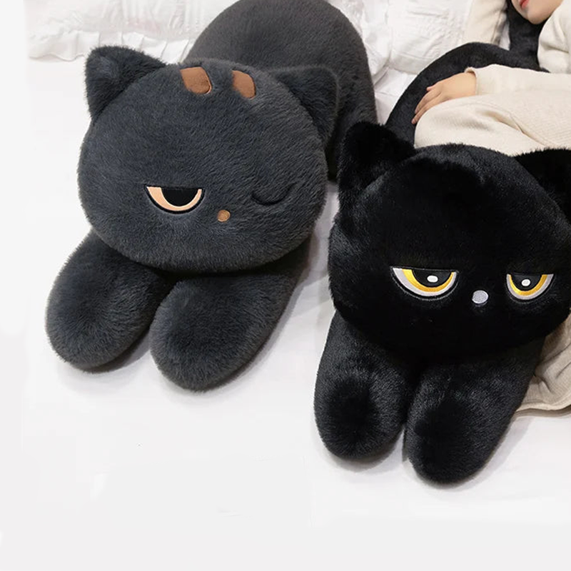 Black & Grey Cat Plush Pillow – 60-20cm