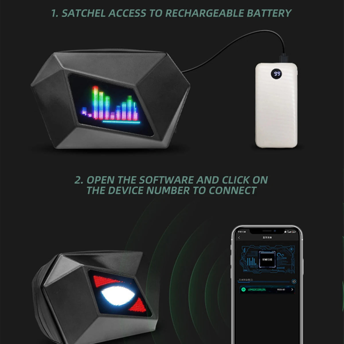 ShadowCore LED Knight Backpack – APP-Controlled Luminous Eye Display, Hard Shell, Waterproof.